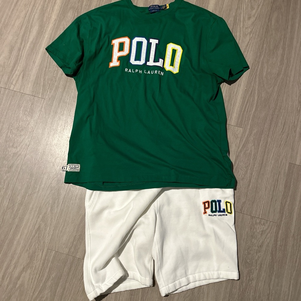 Ralph Lauren Green Tee and White Shorts Set